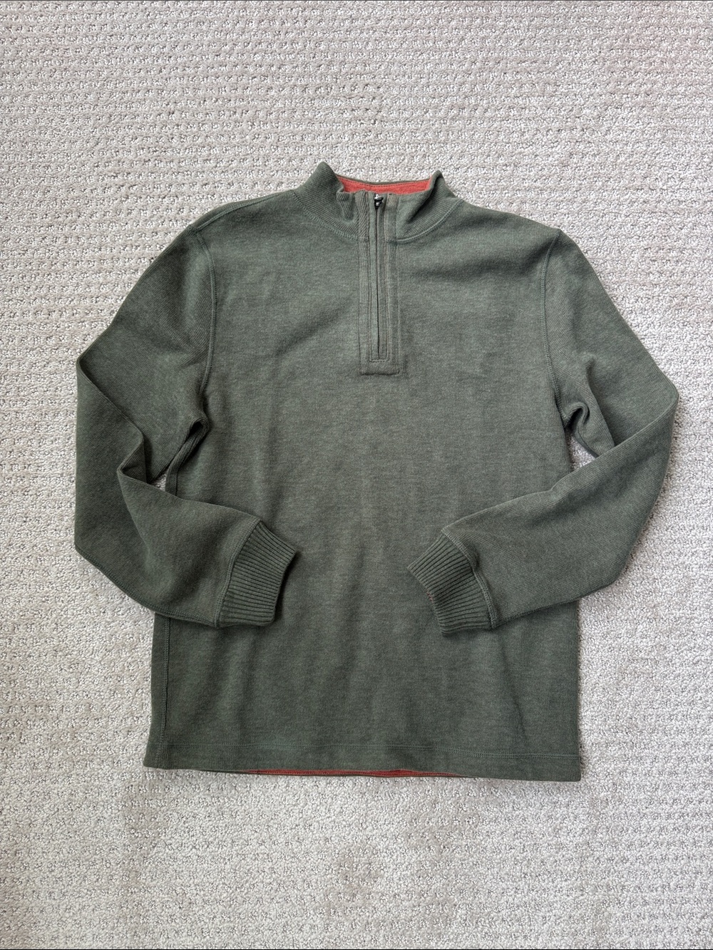 Class Club Boy’s Size 10/12 Olive Green Crewneck 1/4 Zip Knit Sweater